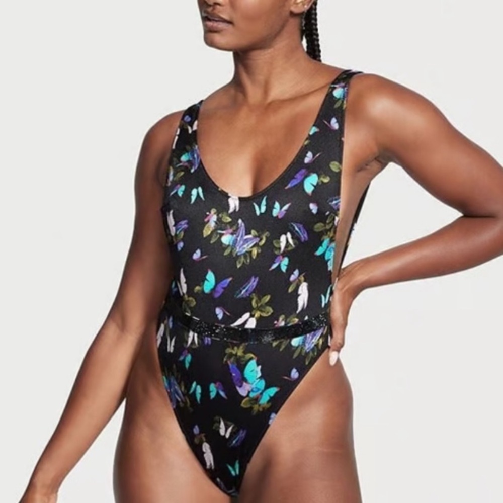 New! Victoria's Secret Butterfly Shine Strap Plunge Swimsuit 24726